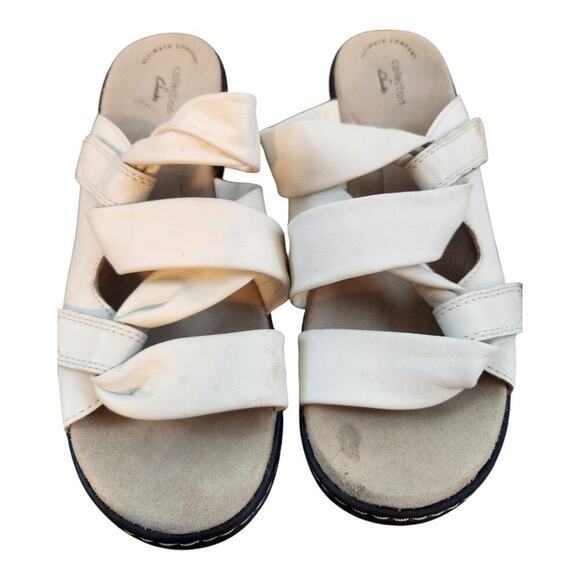Clarks Merliah Karli white slip on sandal wedge womes shoe sz 8.5 - Picture 1 of 12